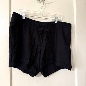 High-Waisted Linen-Blend Tie-Front Utility Shorts | 1X Plus Size | Black | 5" In